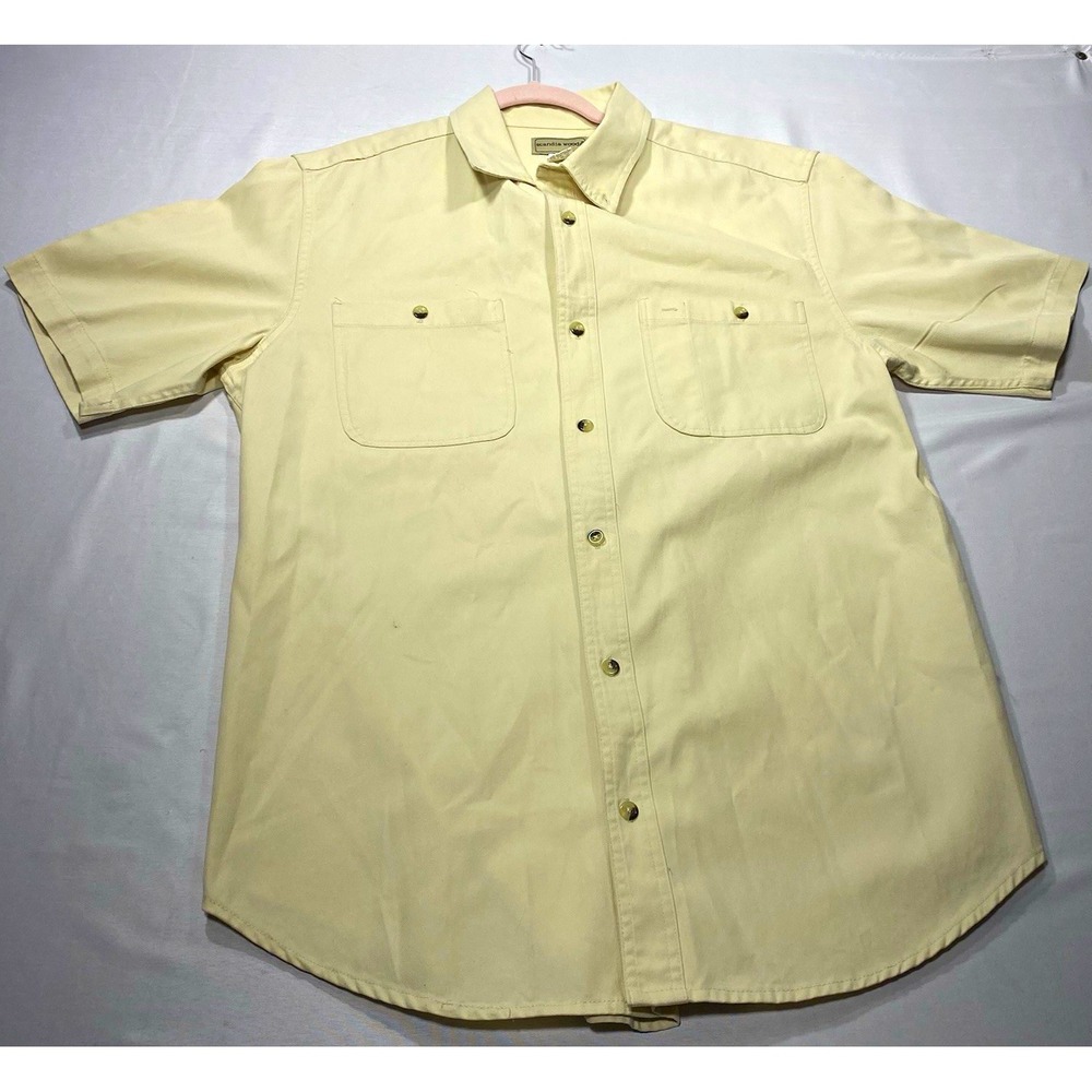 Scandia Woods Mens LT Large Tall Ivory Cotton Button Front Short Sleeve Shirt